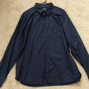 Lacoste Garment Dyed Button Down Shirt, Navy, Size 46
